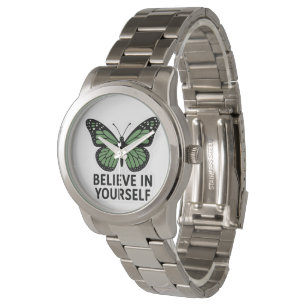 Green Butterfly Motivation Sticker Watch