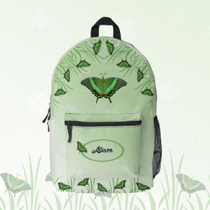 Green butterfly on light green - customizable printed backpack