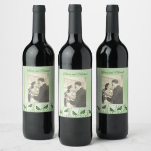 Green butterfly on light green - wedding wine label