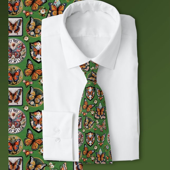Green Butterfly Pattern for Nature Lovers Tie (Creator Uploaded)
