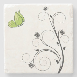 Green  Butterfly  Stone Coaster