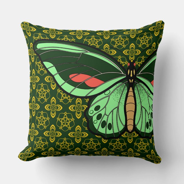 Green Butterfly Throw Pillow (Front)
