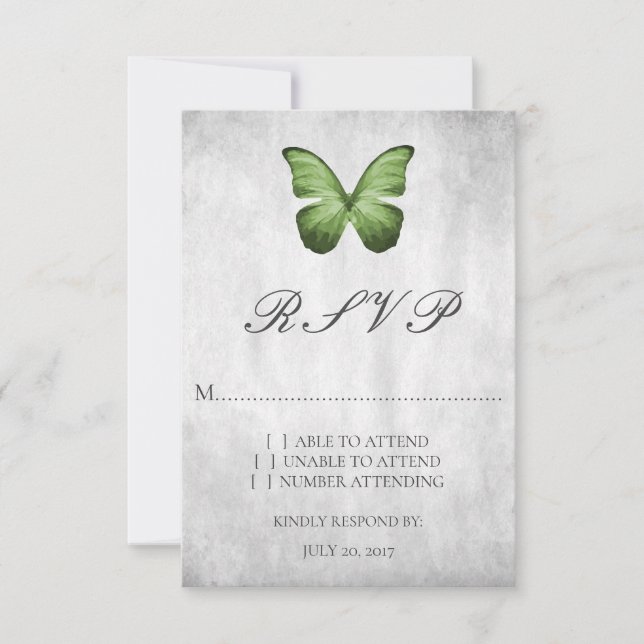Green Butterfly Wedding RSVP Card (Front)
