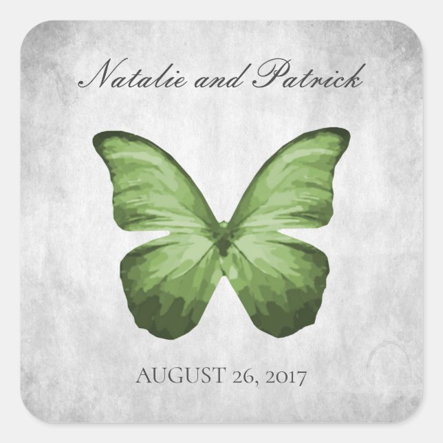 Green Butterfly Wedding Stickers (Front)