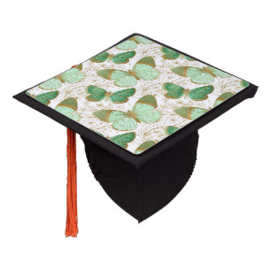Green Butterfly White Floral Flower Blossom Graduation Cap Topper
