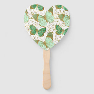 Green Butterfly White Floral Flower Blossom Hand Fan