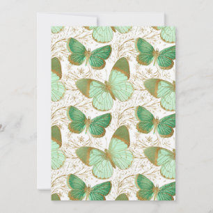 Green Butterfly White Floral Flower Blossom Invitation