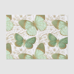 Green Butterfly White Floral Flower Blossom Tissue Paper