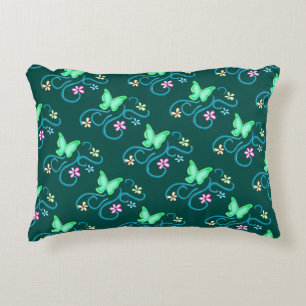 Green Butterfly with Spring Flowers Accent Pillow
