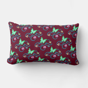 Green Butterfly with Spring Flowers Lumbar Pillow