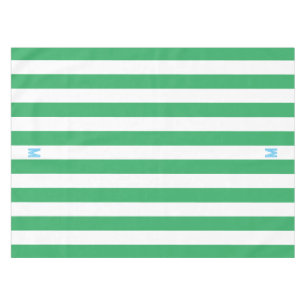 Green Cabana Stripe & Personalized Blue Monogram Tablecloth