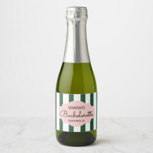 Green Cabana Stripes Bachelorette Party Favour Sparkling Wine Label