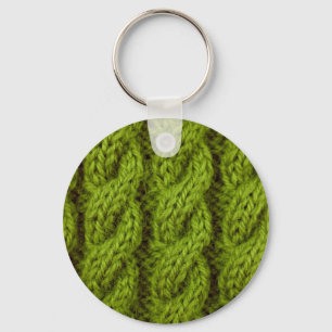 Green cable knitting keychain