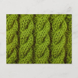 Green cable knitting postcard