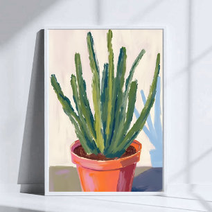 Green Cacti Plant Watercolor Painting Poster