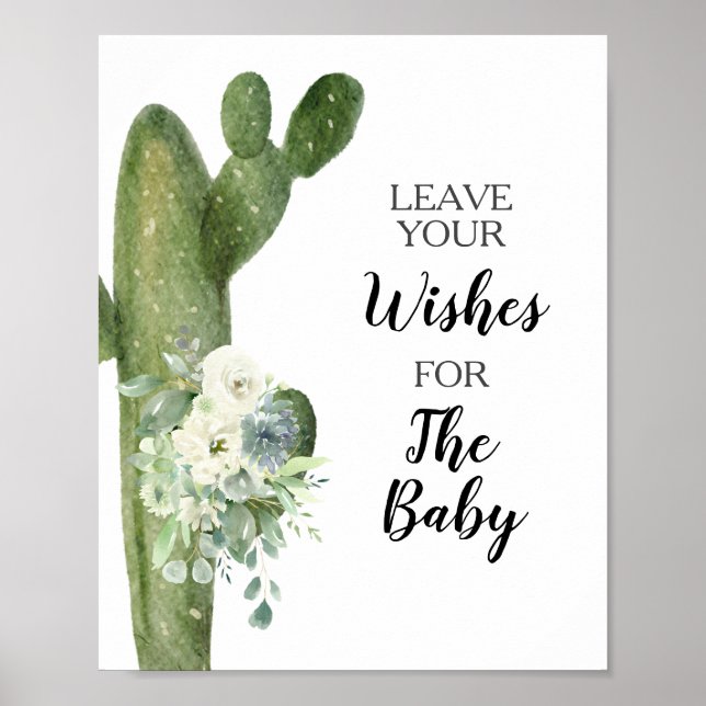 Green Cactus Baby Shower Wishes for Baby Sign   (Front)