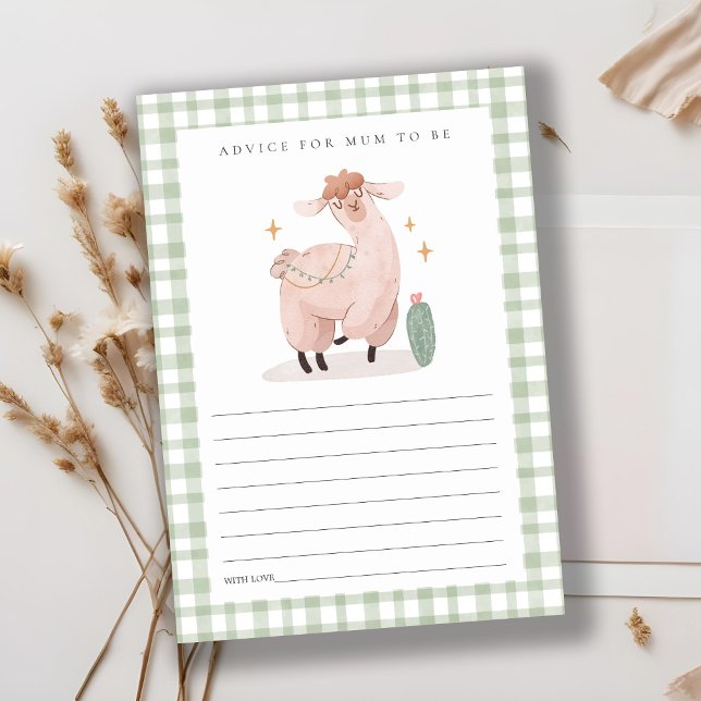 Green Cactus Boho Llama Advice For Mum Baby Shower Enclosure Card (Creator Uploaded)
