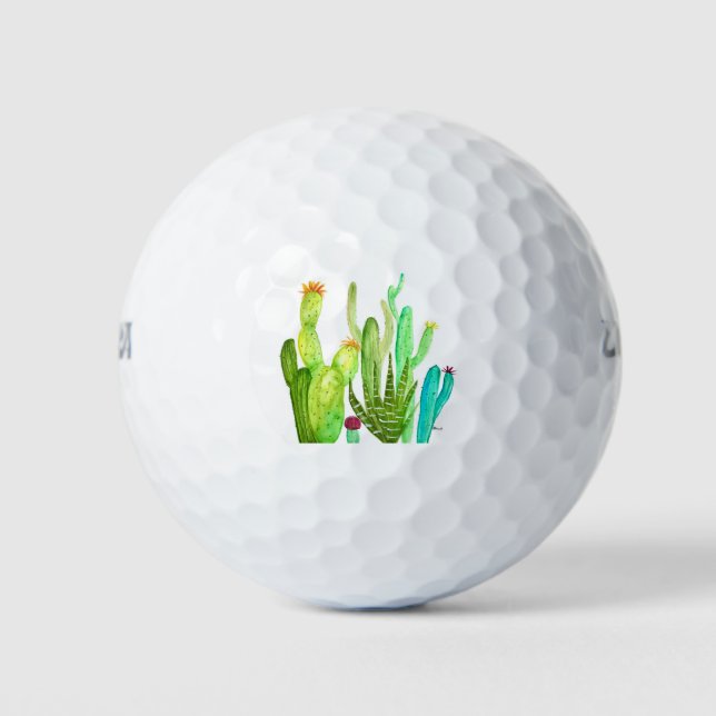 Green cactus Cacti succulent plants watercolor Golf Balls (Front)