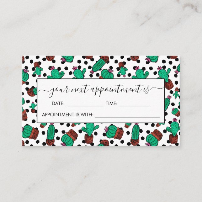 Green Cactus Floral Hexagon Pattern Watercolor Appointment Card (Front)