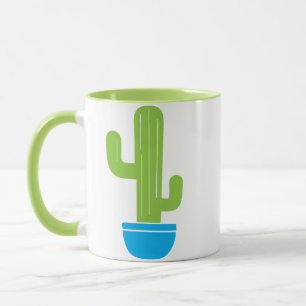 Green Cactus in Blue Pot Illustration Mug
