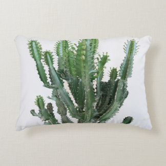 Green Cactus: Minimalist White Background Accent Pillow
