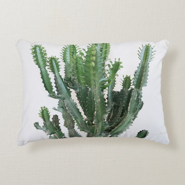 Green Cactus: Minimalist White Background Accent Pillow (Front)