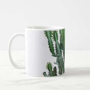 Green Cactus: Minimalist White Background Coffee Mug