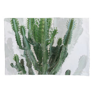 Green Cactus: Minimalist White Background Pillowcase
