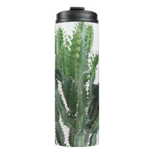 Green Cactus: Minimalist White Background Thermal Tumbler