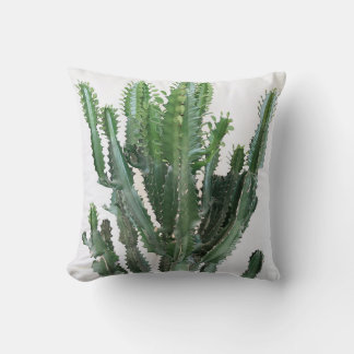 Green Cactus: Minimalist White Background Throw Pillow