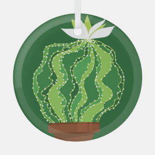 Green cactus: natural abstract motif. glass ornament
