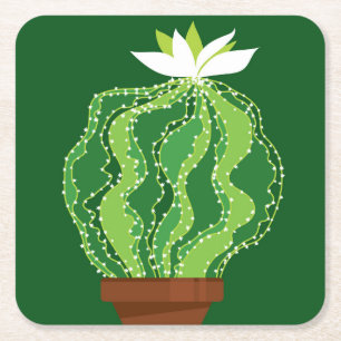 Green cactus: natural abstract motif. square paper coaster