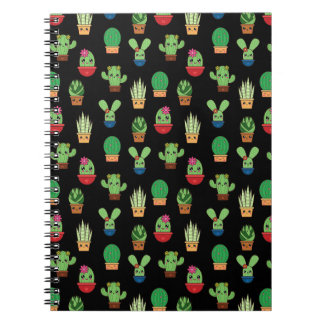 Green Cactus on Black Background - Spiral Bound  Notebook