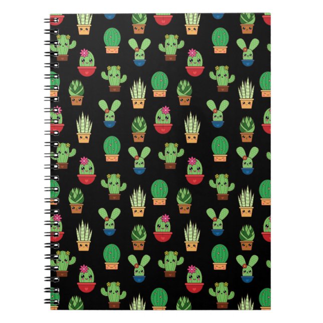 Green Cactus on Black Background - Spiral Bound  Notebook (Front)