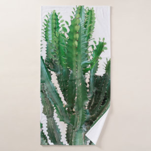 Green cactus on white background. bath towel