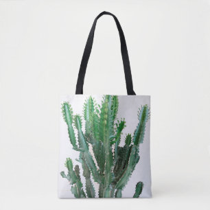 Green cactus on white background. tote bag
