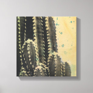 Green Cactus on Yellow Background Canvas Print