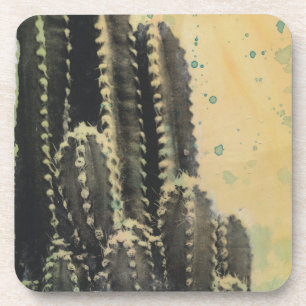 Green Cactus on Yellow Background Coaster
