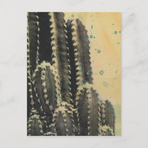Green Cactus on Yellow Background Postcard