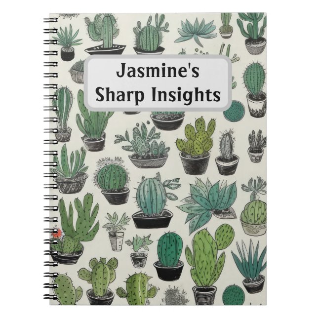 Green Cactus Pattern Personalized Notebook (Front)