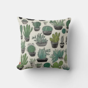 Green Cactus Pattern Throw Pillow