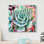 Green Cactus Photo Modern Beauty Quote Script Bold Canvas Print<br><div class="desc">I’ve always been mesmerized by the durability and beauty of cacti, which thrive in the harshest of conditions. Embrace the splendour of the desert with this stunning close-up photo of a pink-tipped, mint green, blossoming cactus. Makes a great uplifting and inspirational gift! You can easily personalize this wall art plus...</div>