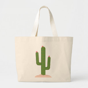 Green Cactus Pink Flower Succulent Southwestern Large Tote Bag