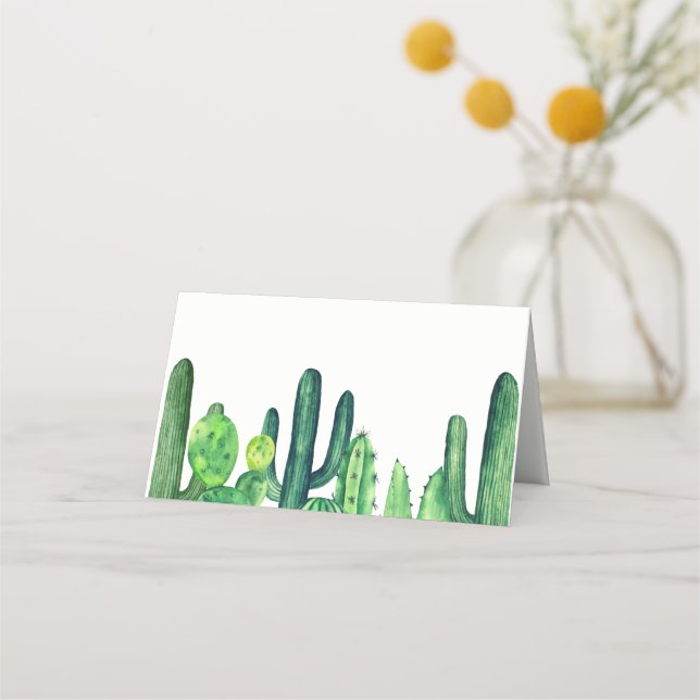 Green cactus place card. Cacti wedding seating Card (Front)