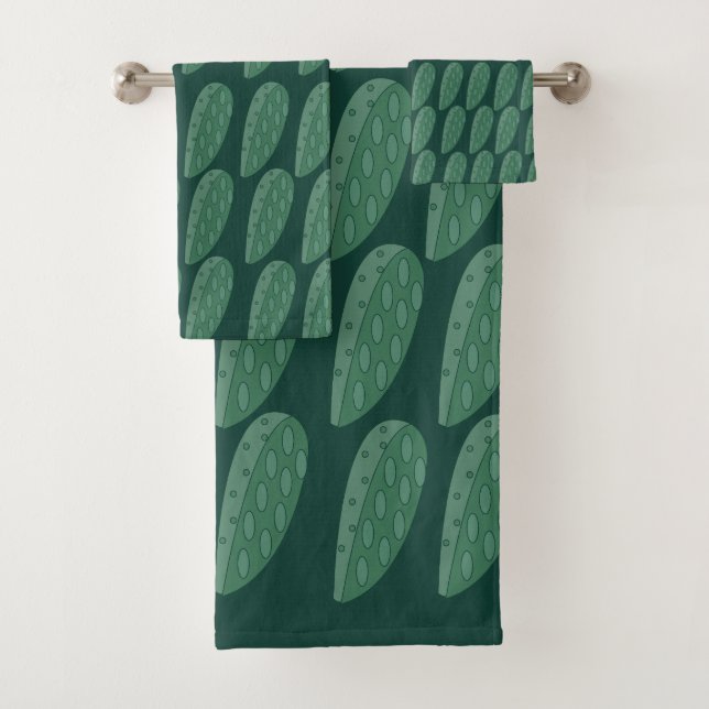 Green Cactus Plant Bath Towel Set (Insitu)