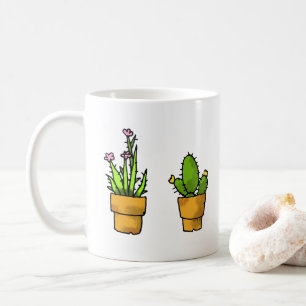 green cactus plant pots coffee mug