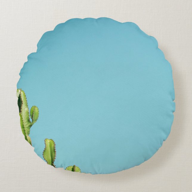 Green cactus plant round pillow (Front)
