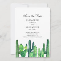 Green cactus save the date. Summer wedding cacti