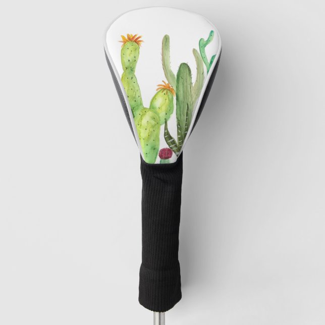 Green cactus succulent desert watercolor Cacti Golf Head Cover (Front)