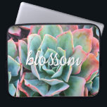 Green Cactus Succulent Photography Blossom Script Laptop Sleeve<br><div class="desc">Cacti thrive in the harshest of desert conditions. Embrace the strength in this beautiful pink-tipped, mint green, blossoming cactus photo whenever you use this unique, photography neoprene laptop sleeve. This sleeve comes in three sizes: 15", 13", and 10”. Makes a great gift for someone special! You can easily personalize this...</div>